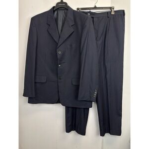 Trim Man‎ 2-Pc Suit Mens 44R Blazer Jacket Navy Pinstripe 38X31 Pants Wool Blend